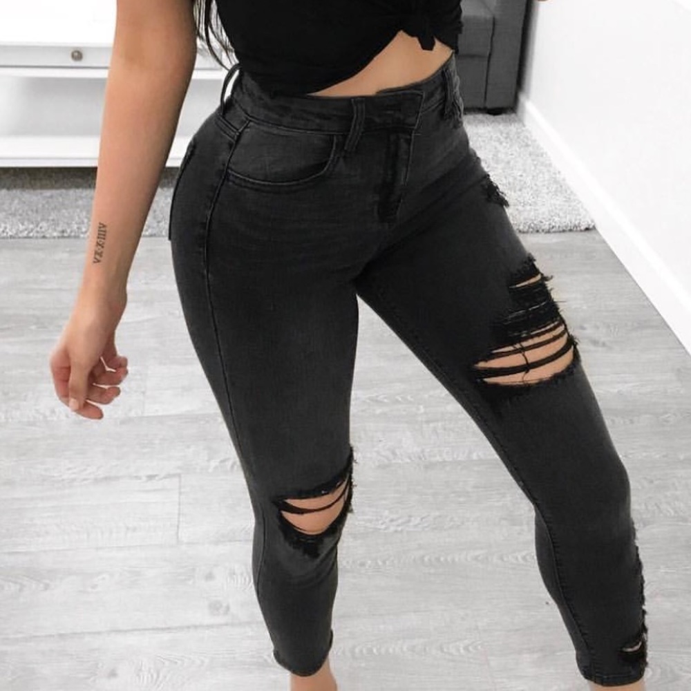 Black High Waist Distressed Jeans